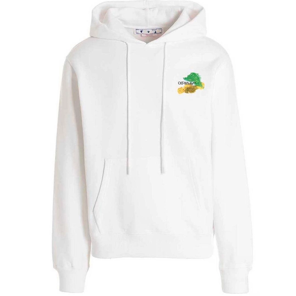 Off White Mens Brush Arrow Logo White Hoodie - Size Large